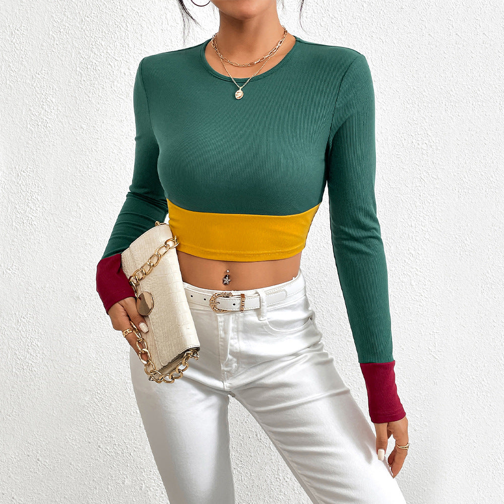 Kvindernes Crop Top med Farveblok og Langærmet Design Stilla
