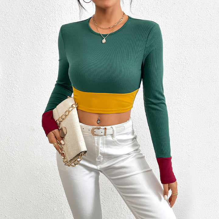 Kvindernes Crop Top med Farveblok og Langærmet Design Stilla