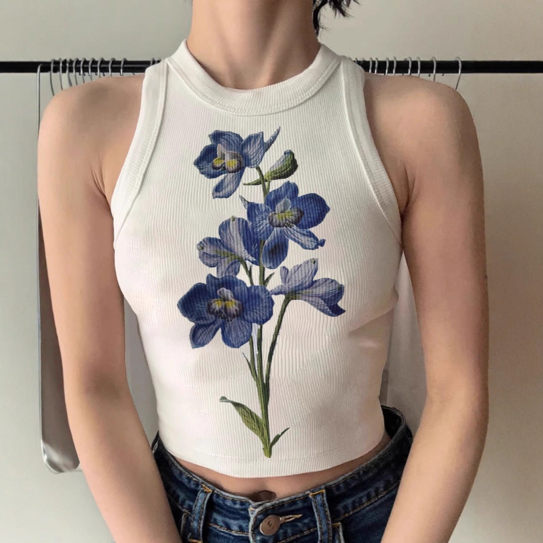 Dame ærmeløs top med blomster broderi Skovae