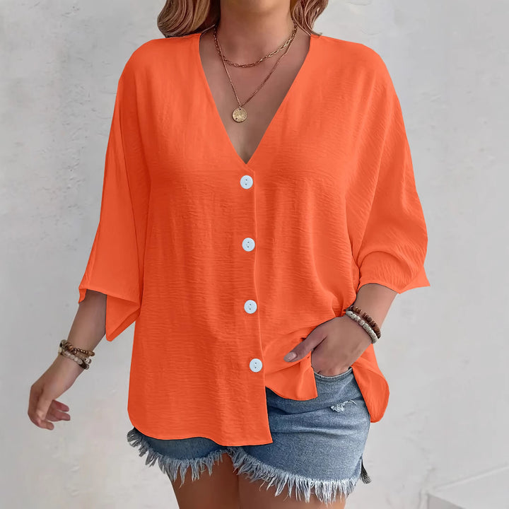 Dame Viskose Oversize-Bluse med V-udskæring og knapdetaljer Stilla