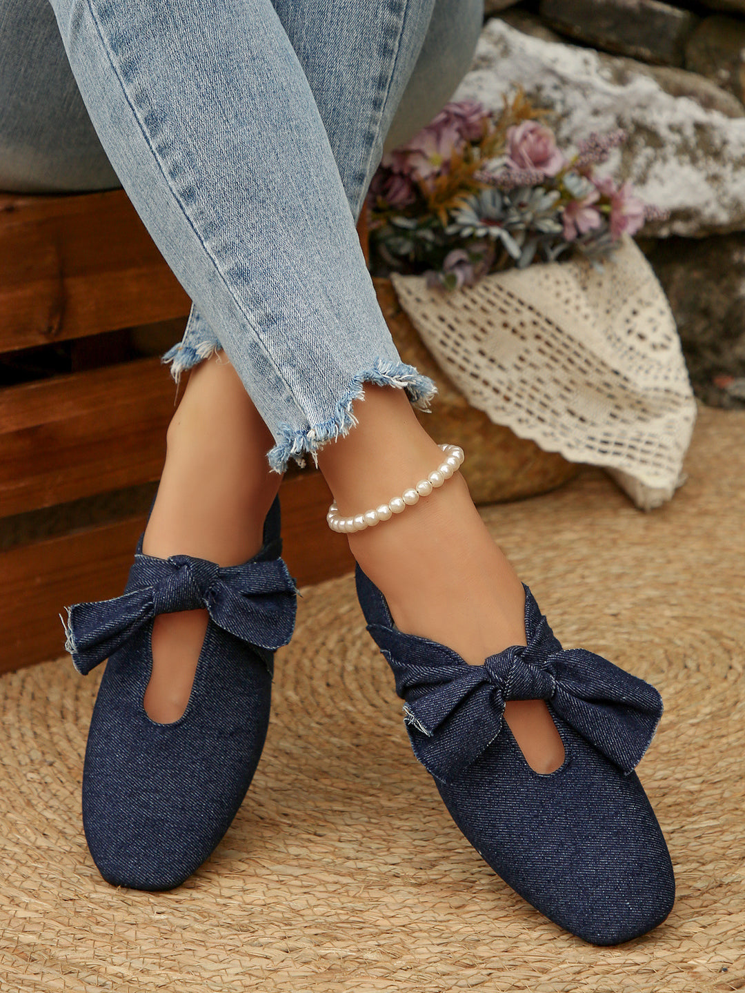 Dame Denim Ballerinas med Sløjfedetalje Stilla