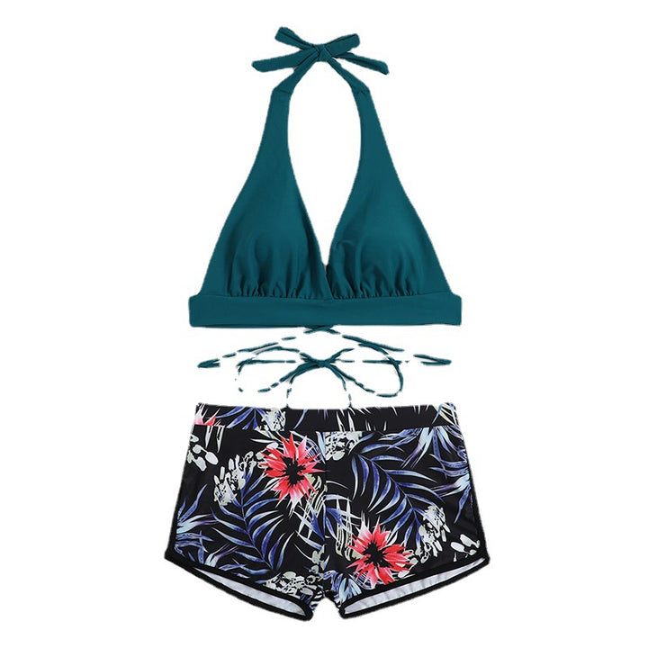 Femme Halterneck Bikini-Overskud og floral Print Højtaljede Shorts Sæt Stilla