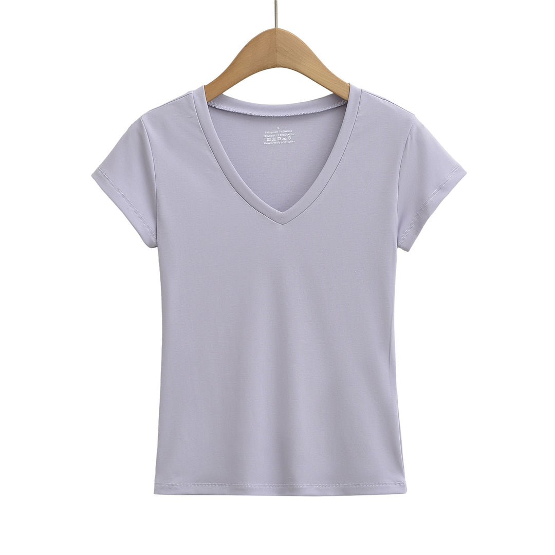Dame V-hals T-shirt lavet af åndbart strækstof Stilla