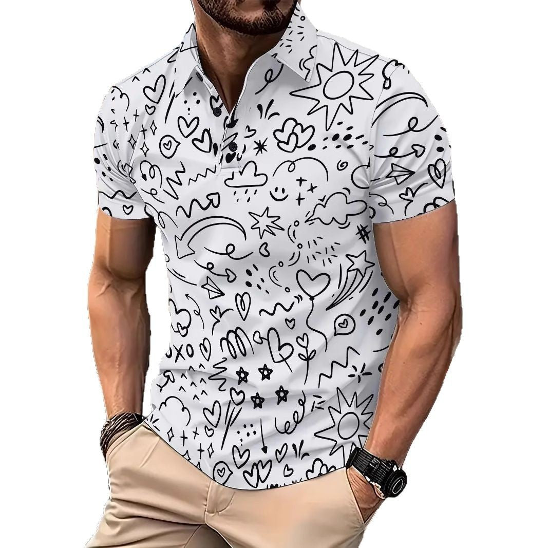 Herrer Kortærmet Poloshirt med kreativt, håndtegnet design Stilla