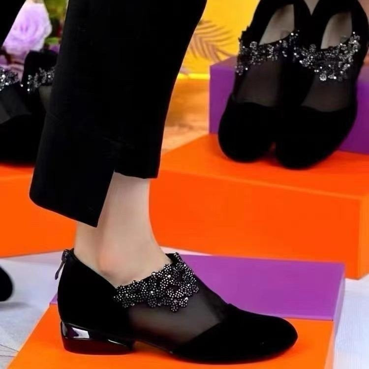 Dame elegante ballerinas med gennemsigtig indsats og glitrende perle-detaljer Stilla
