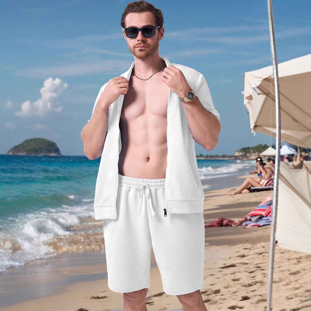 Herre kortærmet strandskjorte og shorts sæt med let komfort og stilfuldt design Stilla