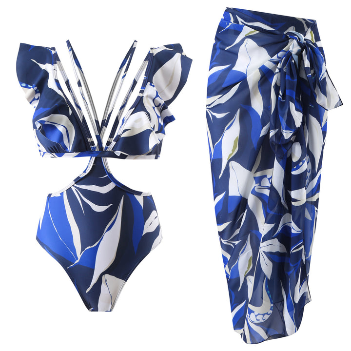 Femme Højtaljede badetøj-sæt med flydende ærme-top Stilla