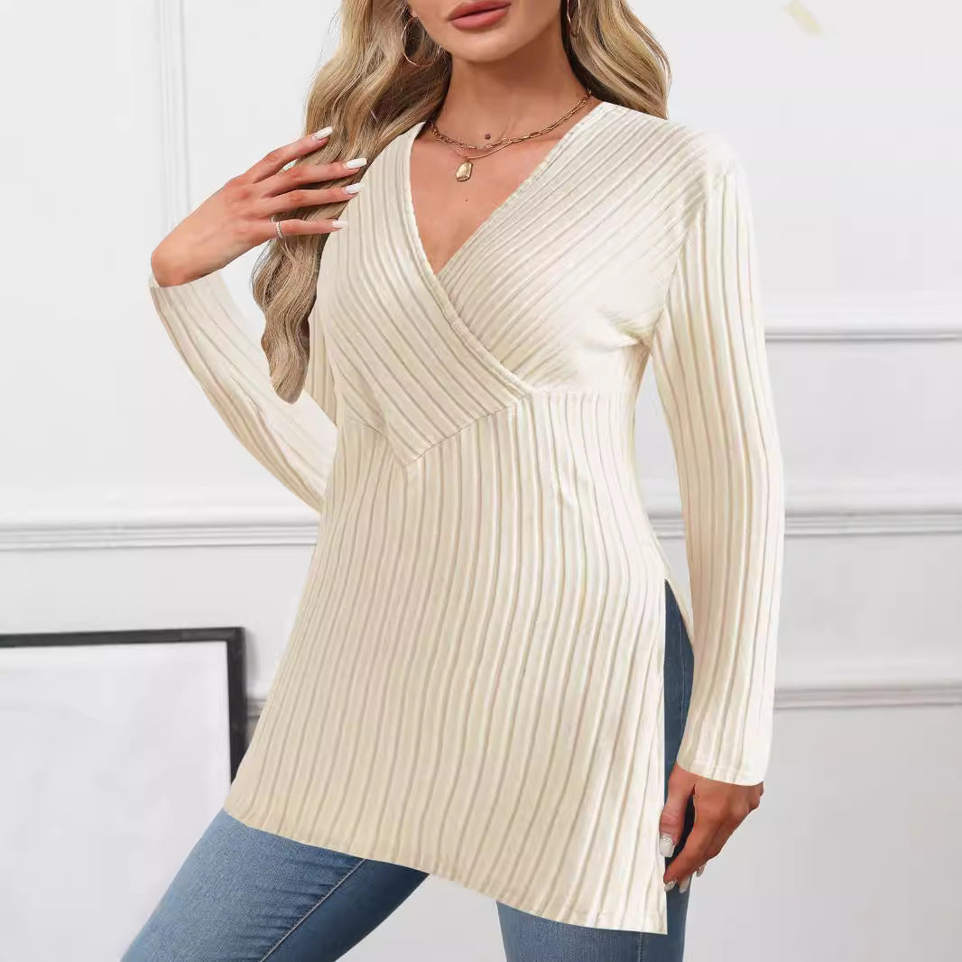 Dame Elegant Strikpullover med Vikledesign Stilla