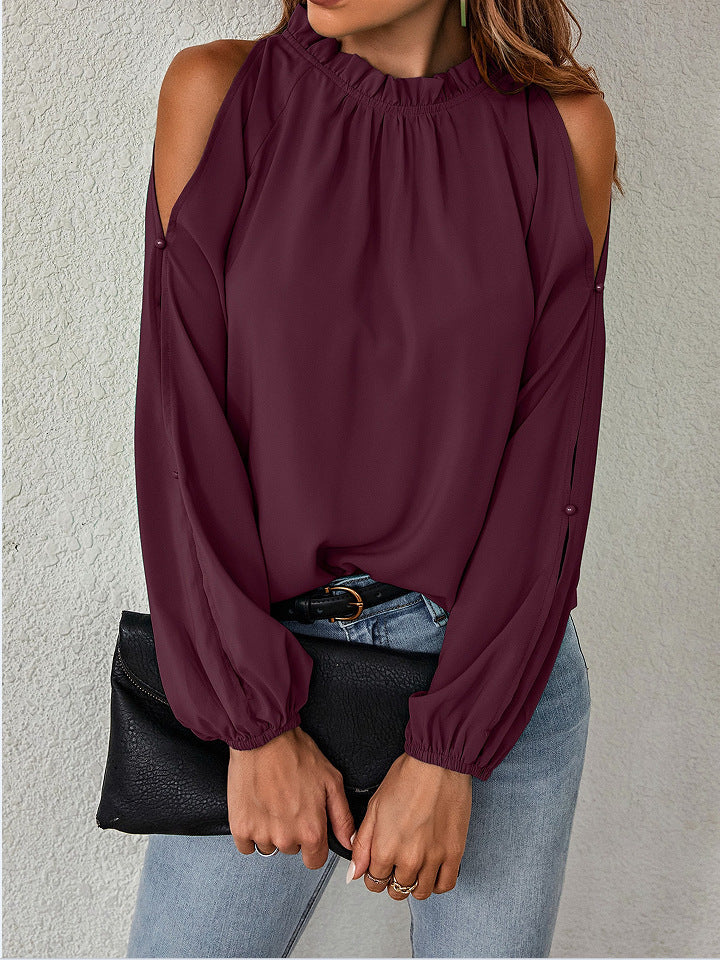 Dame Elegant toppen med off-shoulder design og voluminøse ærmer Skovae