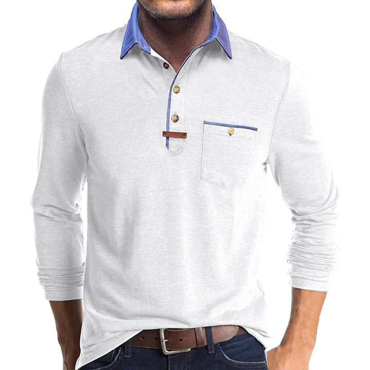 Herrer Langærmet-Henley-Shirt med stilfuld kontrastkrave og elegant brystlomme Stilla