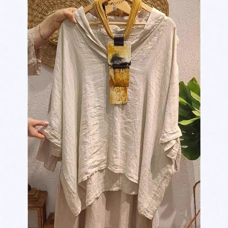 Dame afslappet oversized bluse med hætte og løs pasform Stilla