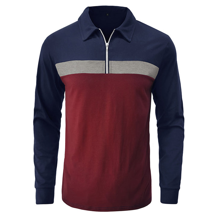 Herre langærmet poloshirt med moderne lynlås og farveaccent Stilla