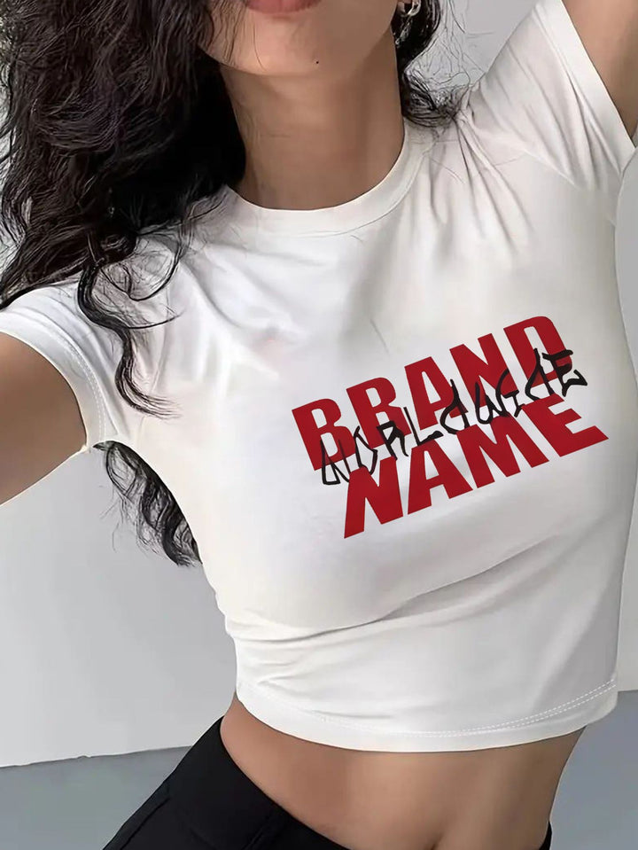 Dame kortærmet T-shirt med trykt læbemotiv Skovae