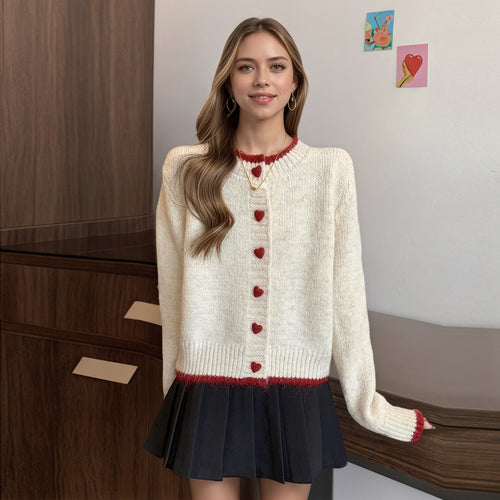 Kvinder Cozy Knit Cardigan med Hjerteknapper Stilla