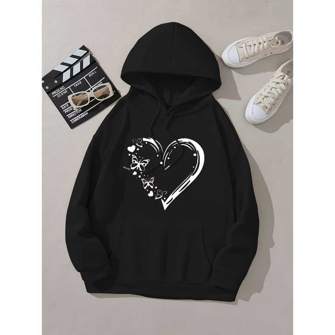 Kvindelig hætte sweatshirt med blomsterhjerte og sommerfugl design Skovae