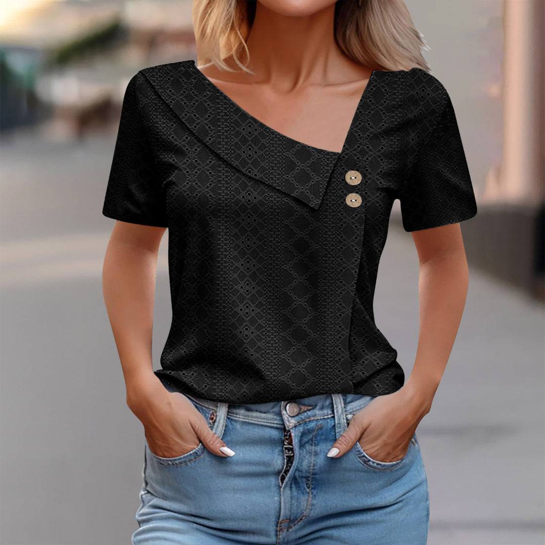 Damer Elegant Kortærmet Top med Knapdetaljer Stilla