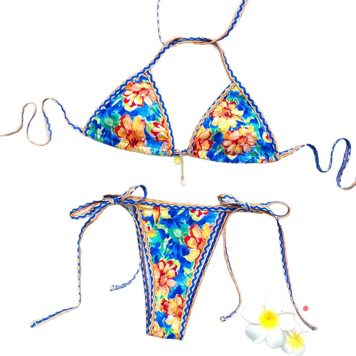 Dame bikini-sæt med blomsterapplikationer og justerbare stropper Stilla