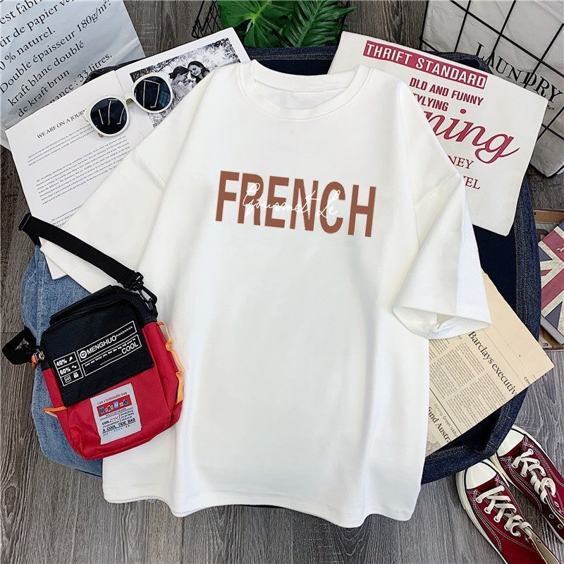 Femme Casual Grafisk Kortærmet T-Shirt med trendy Typografi Stilla