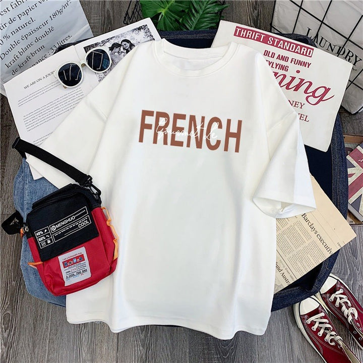 Femme Casual Grafisk Kortærmet T-Shirt med trendy Typografi Stilla