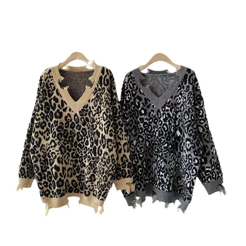 Dame Off-Shoulder Strikpullover med Dyretrykdesign Stilla
