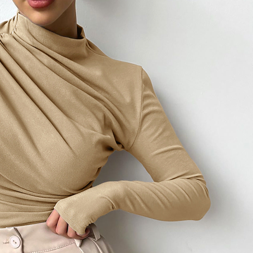 Dame langærmet top med asymmetrisk snit og elegant drapering Stilla