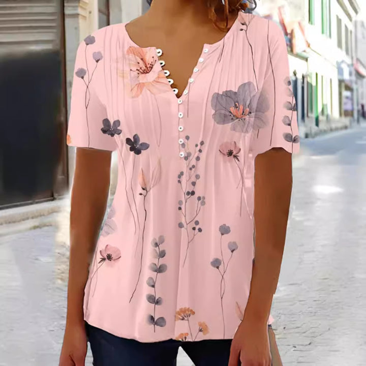 Dame kortærmet bluse med blomstret design Stilla