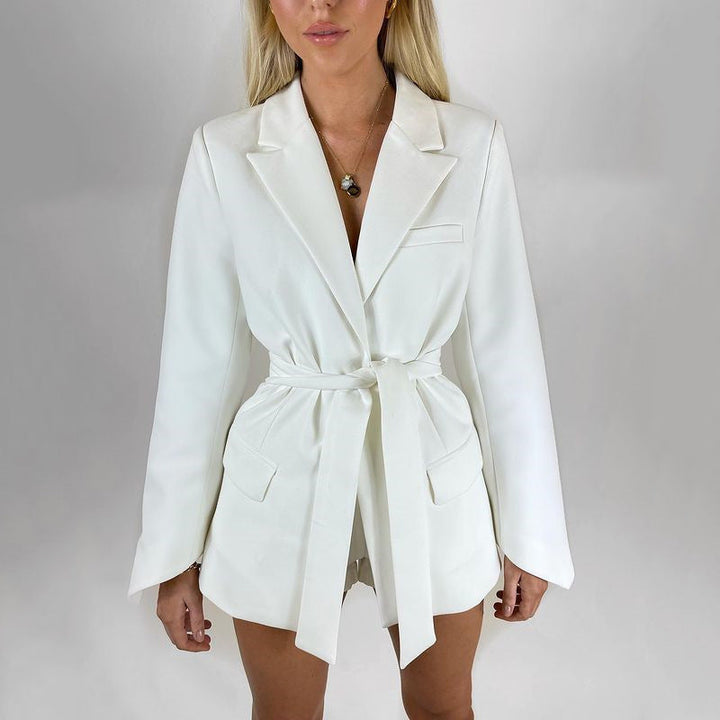 Stilla | Blazer Longline Skræddersyet Fit Selvbinder Talje Revers Lommer