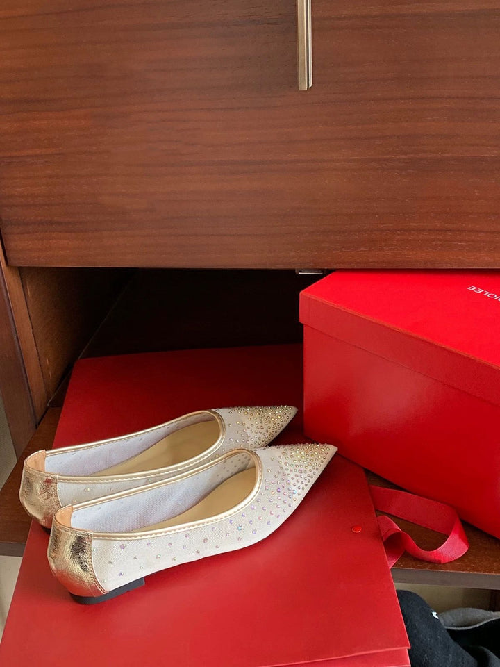Dame Glamourøse Ballerinas med strass-besatte accenter og spids design Stilla
