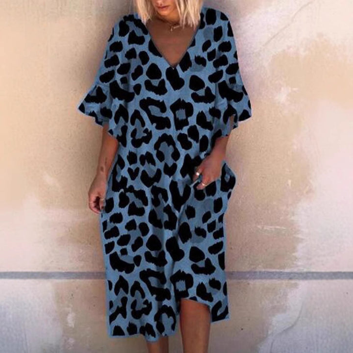 Dame Ærmeløs Kaftan Kjole i Leopardmønster Stilla