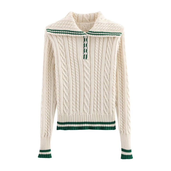 Dame strikket pullover med klassisk stående krave og tidløst kabelmønster Stilla