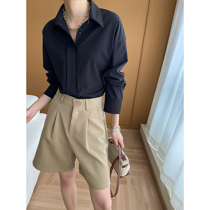 Dame Elegant Langærmet Bluse med Løs Pasform Stilla