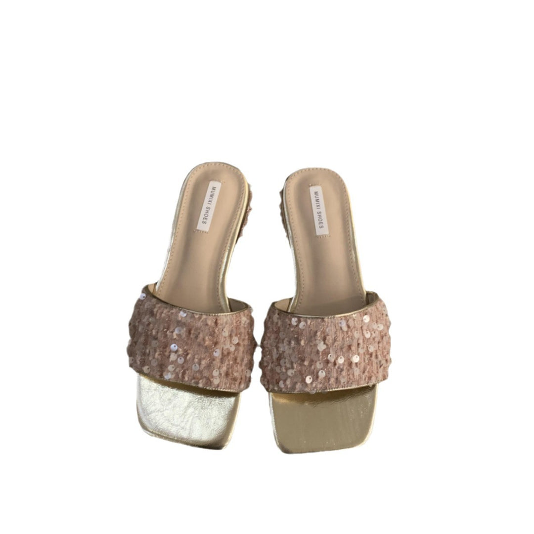 Femme Sparkling Slide Heels med Chunky Glitter Remme Stilla