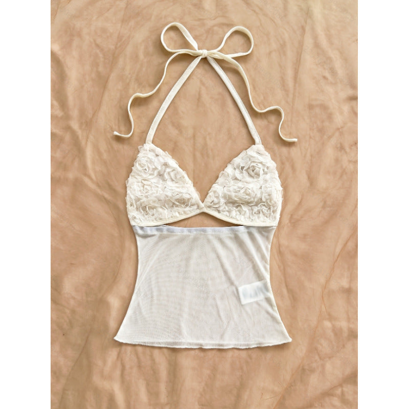 Dame Crop-top med ruffles detaljer og let stof Skovae