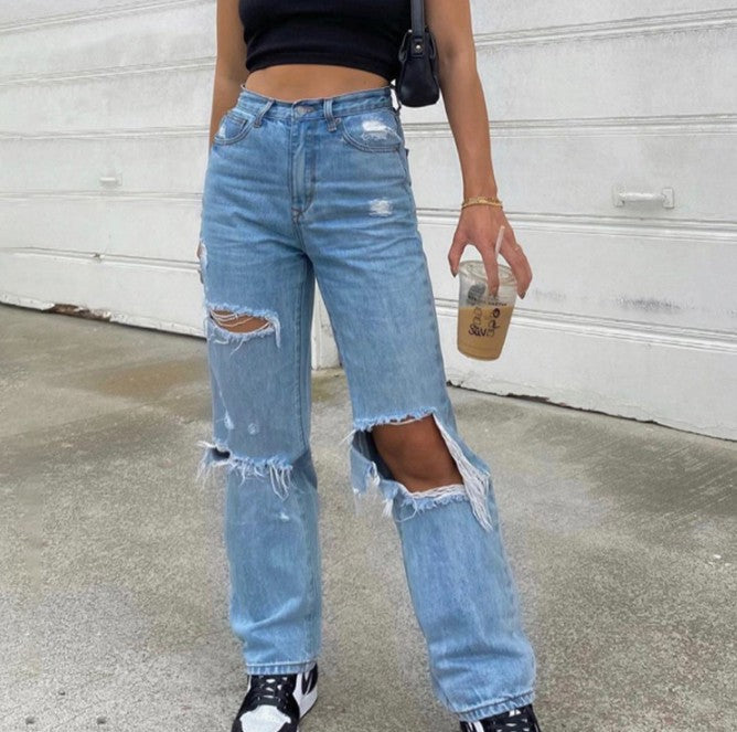 Dame Løse Ripped Jeans med trendy Baggy-snit Stilla