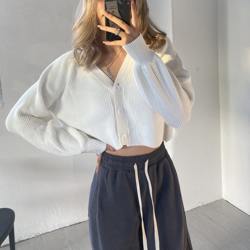 Femme Cropped Ribstrikket cardigan Pullover Stilla