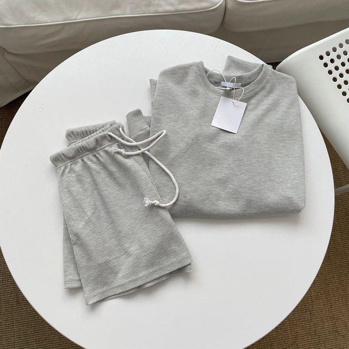 Femme Vaffelstrik Afslappet Loungewear Sæt Stilla