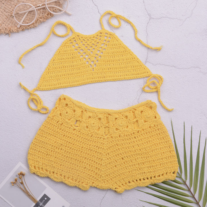 Dame håndcrochet bikini-top med matchende shorts Stilla