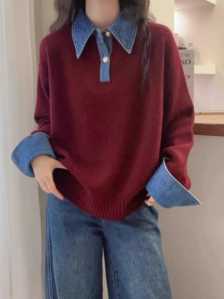 Kvinders hyggelige sweater med sporty krave Stilla