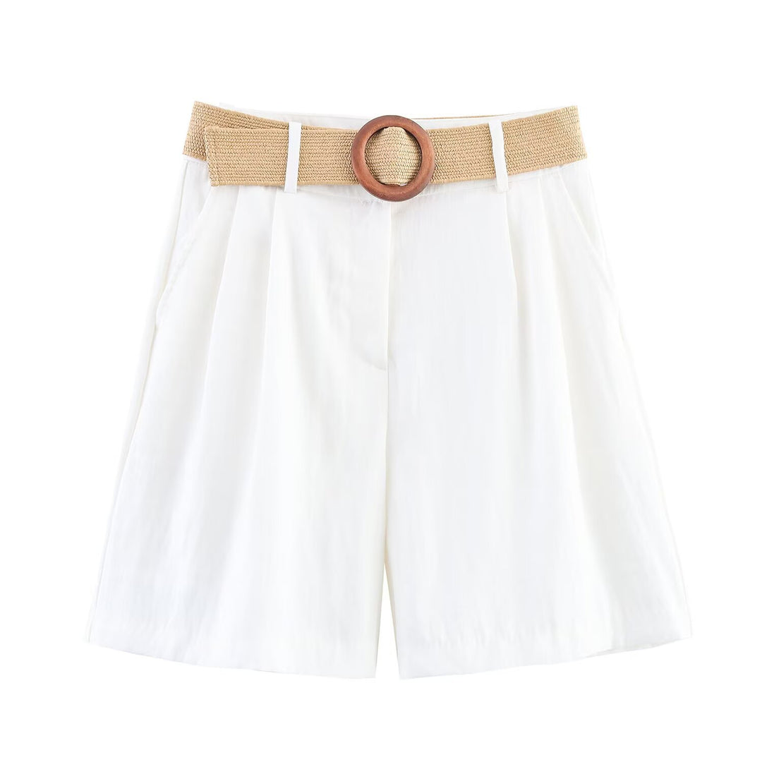 Dame elegante shorts med bred, flettet bælte Skovae