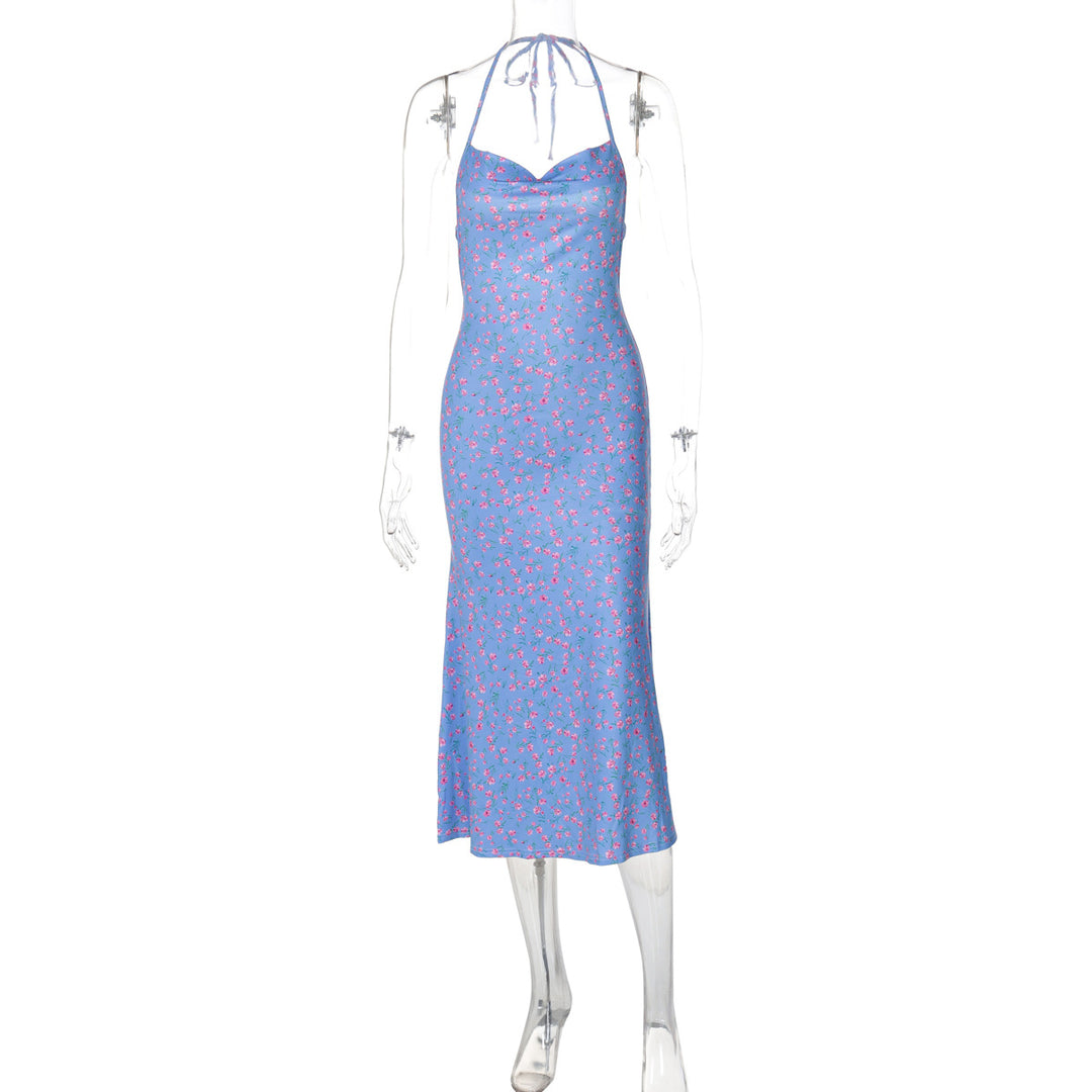 Dame Elegant sommerkjole med blomster mønster og halterneck top Stilla