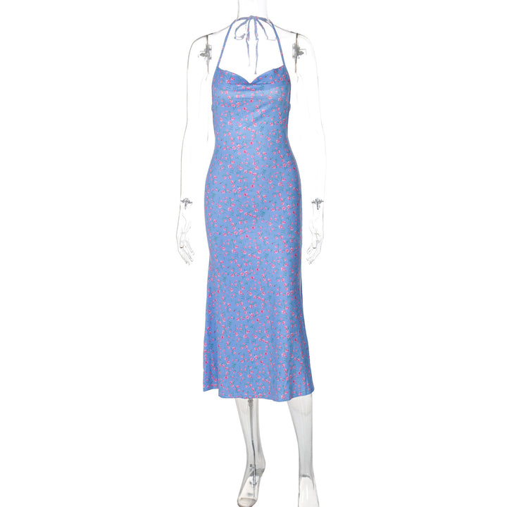 Dame Elegant sommerkjole med blomster mønster og halterneck top Stilla