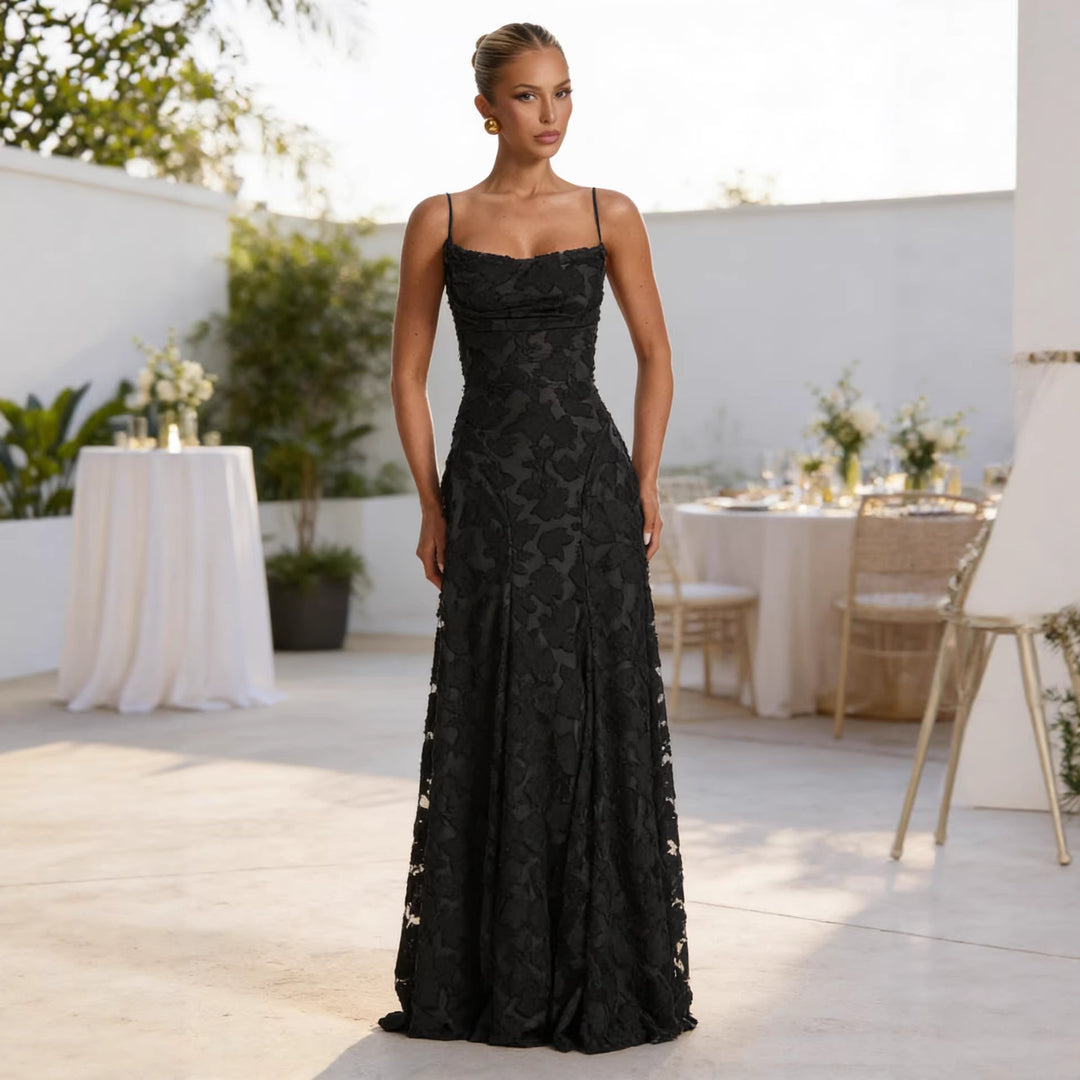 Dame elegante maxi kjoler med blomsterdækkende design og justerbare spaghetti stropper Skovae