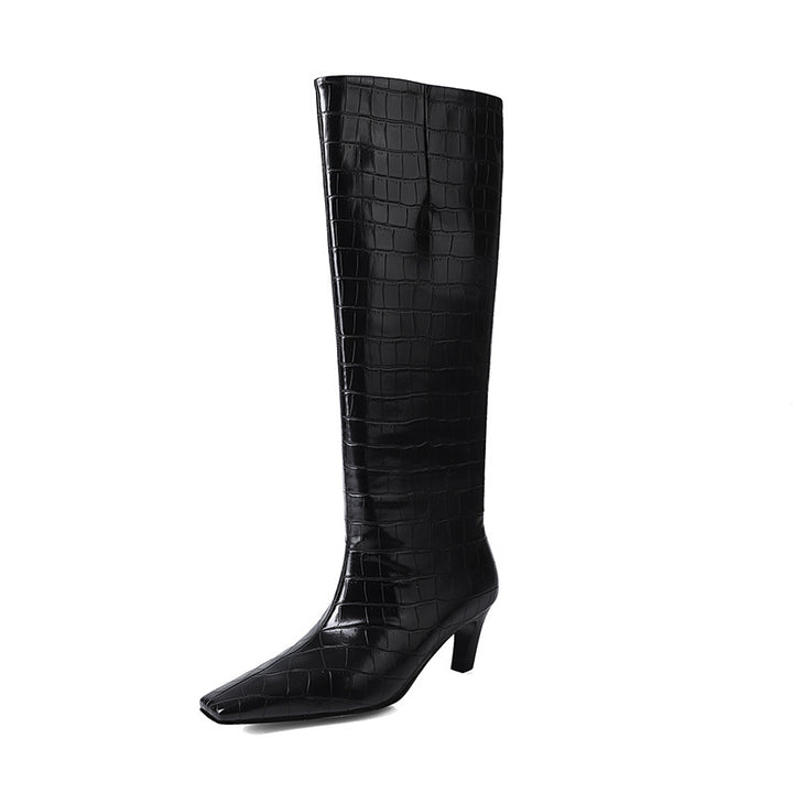 Femme Krokodil-Prægning High-Heel knæhøje støvler Stilla