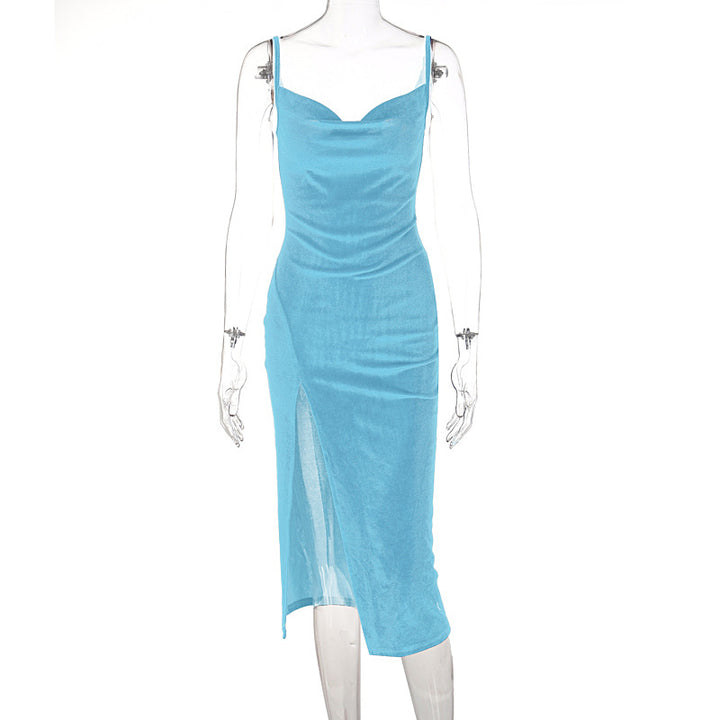 Dame Elegant Satin-Midikjole med Drapering og Slids