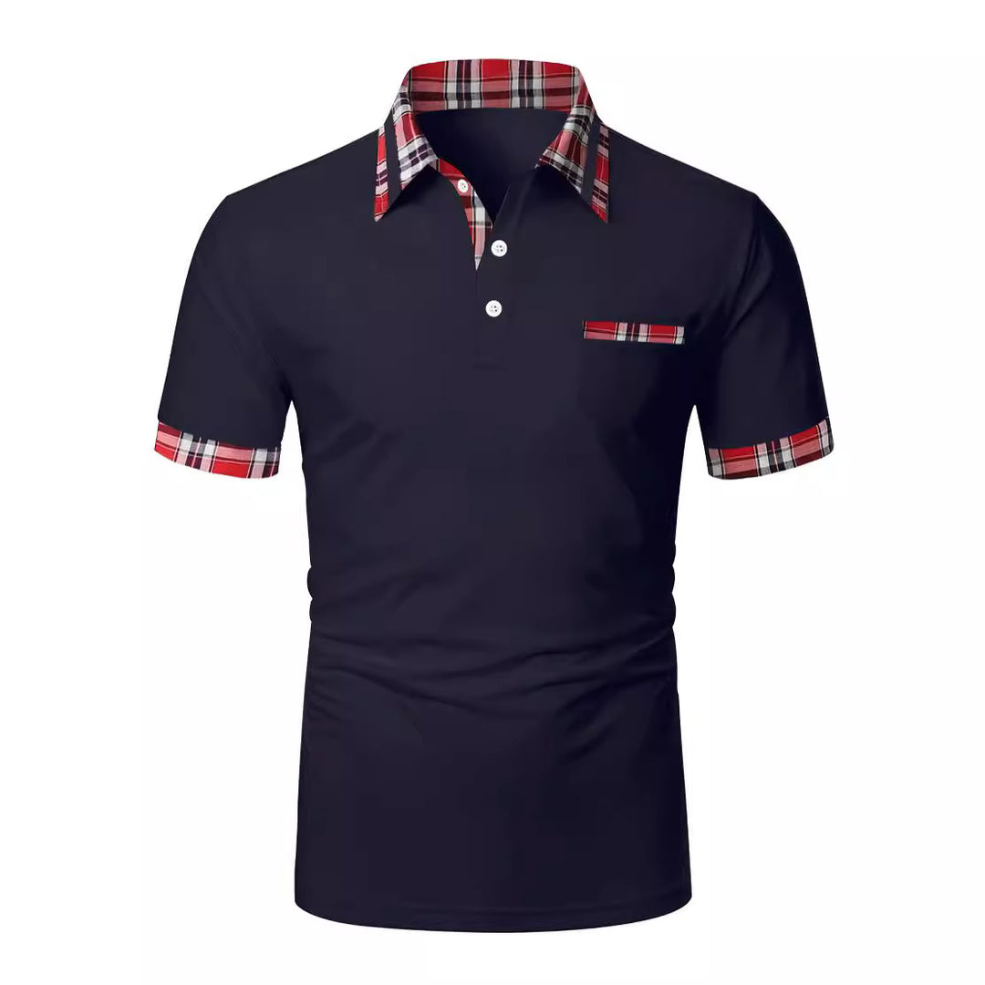 Herrer Poloshirt med moderne ternet detalje og praktisk brystlomme Stilla