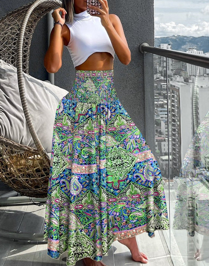 Femme Bohemian Maxi-nederdel med livligt print Stilla