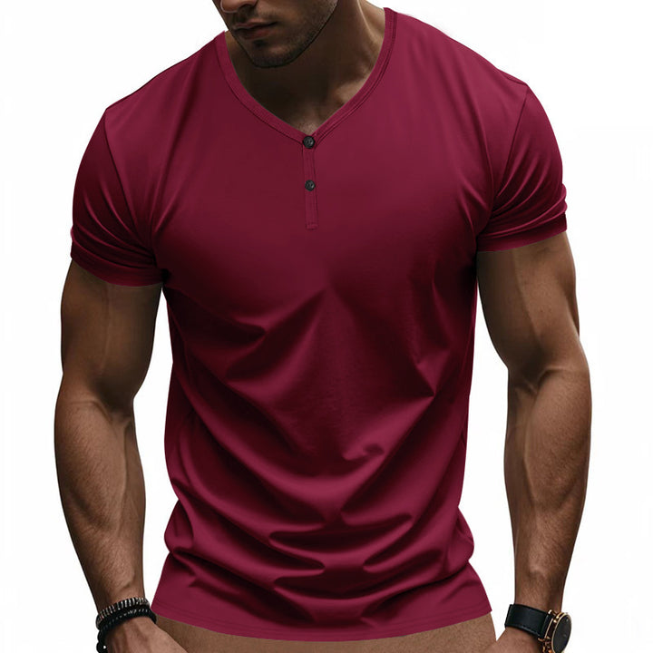 Herre kortærmet Henley-T-shirt med stilfuld V-hals og knapdetaljer Stilla