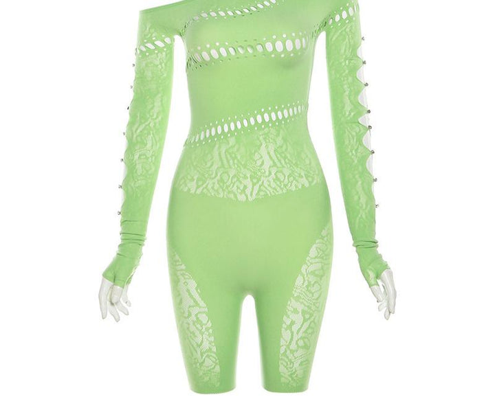 Dame Ensidig Bodystocking med gennemsigtige indsatser og blondeudsmykninger Stilla