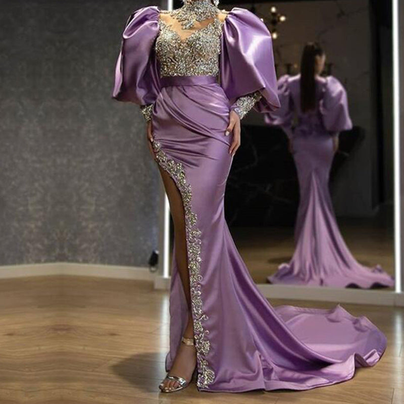 Dame Elegant aftenkjole med glitrende applikationer og voluminøse ærmer Stilla