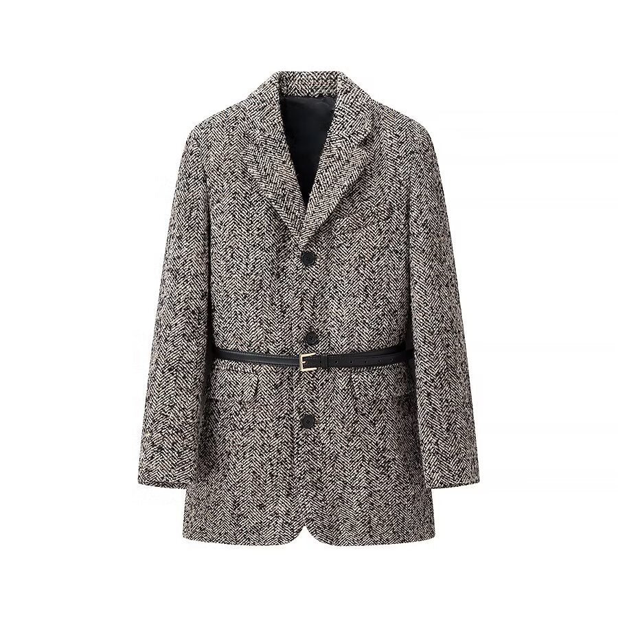 Dame Textureret Houndstooth Blazer med Bælte Talje Stilla